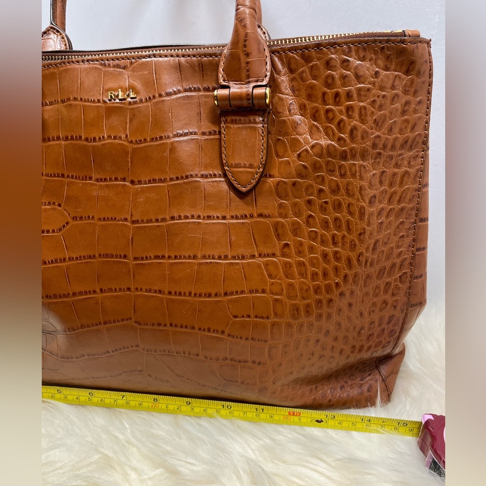 Lauren Ralph Lauren Lanesborough Bourbon Leather Genuine Croc Embossed  Satchel - Picture 14 of 17